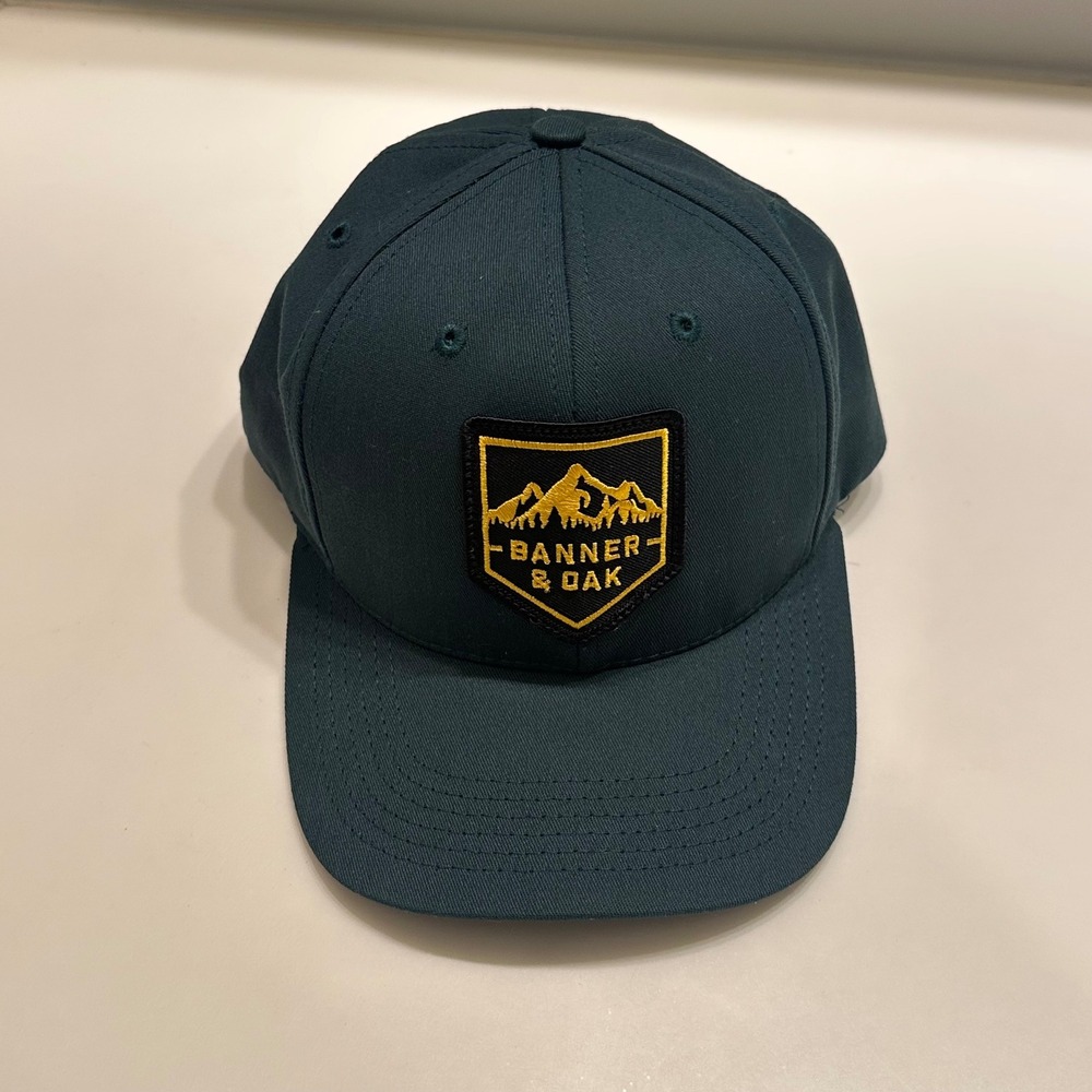 Banner & Oak Mens Forest Green Mountain Patch Snapback Hat Curved Brim Cap 1353